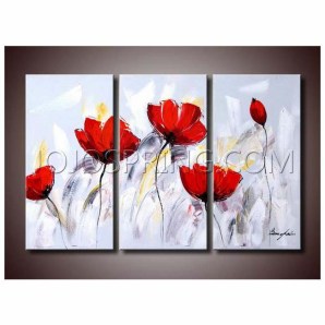 Red Flower 281 3-piece Gallery-wrapped Canvas Art Set